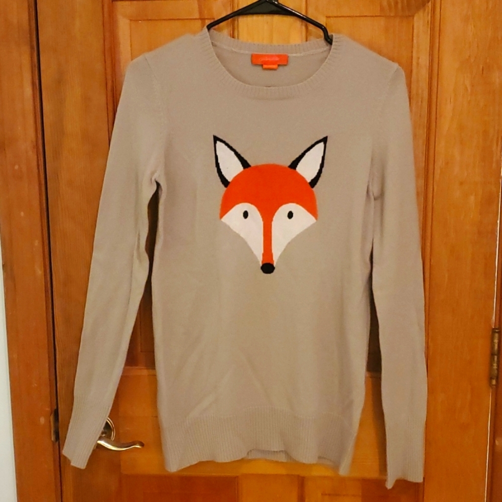 Christopher Fischer taupe cashmere sweater with Fox design women's Size small